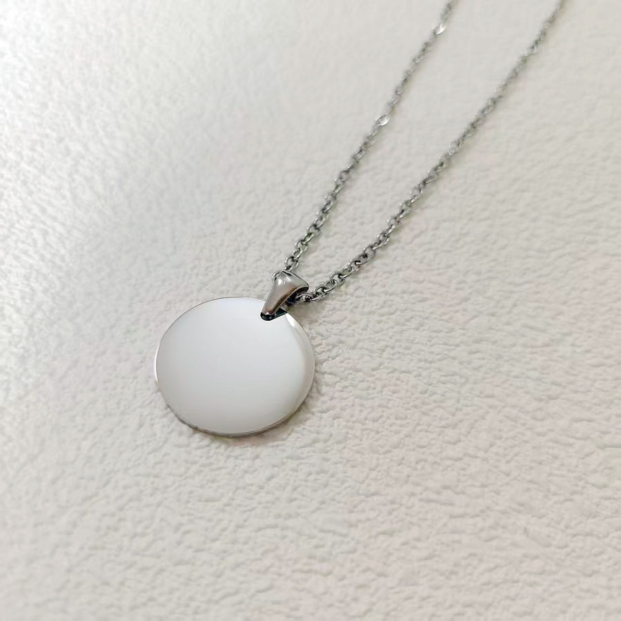 Thumbnail: 10pcs Round Pendant Necklaces Made of Stainless Steel with Laser Engraved Graphi