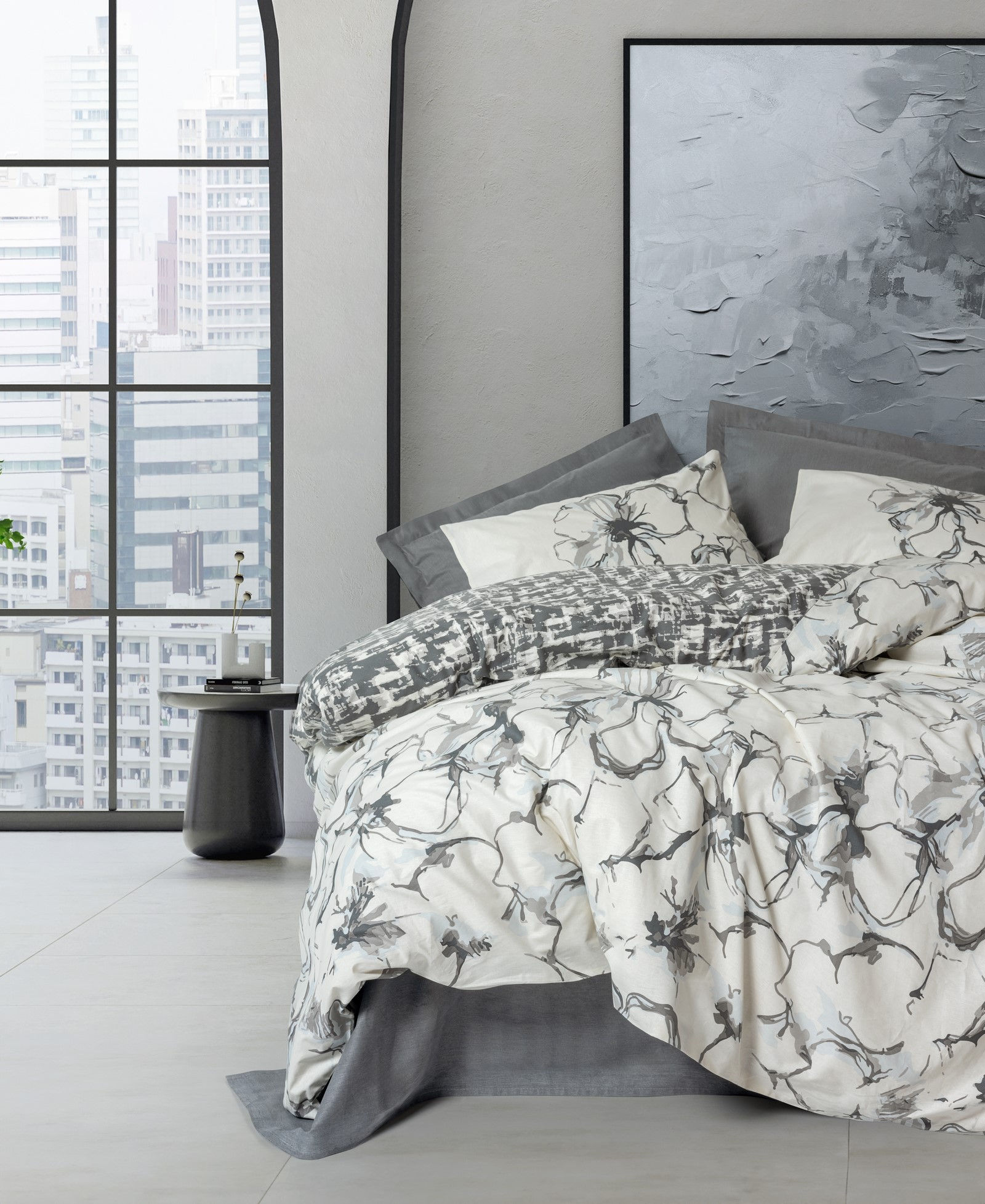 DUAL Hilaris Antrasit Komplet posteljnine iz ranforce bombaža