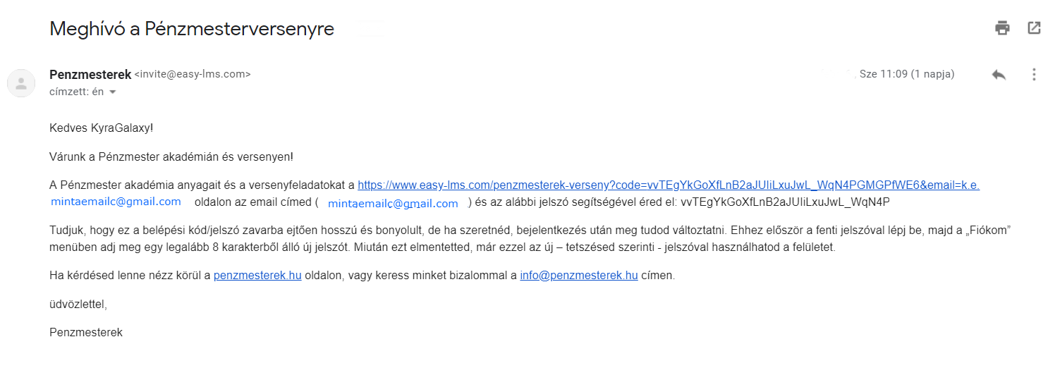 Regisztráció után egy emailt kapsz