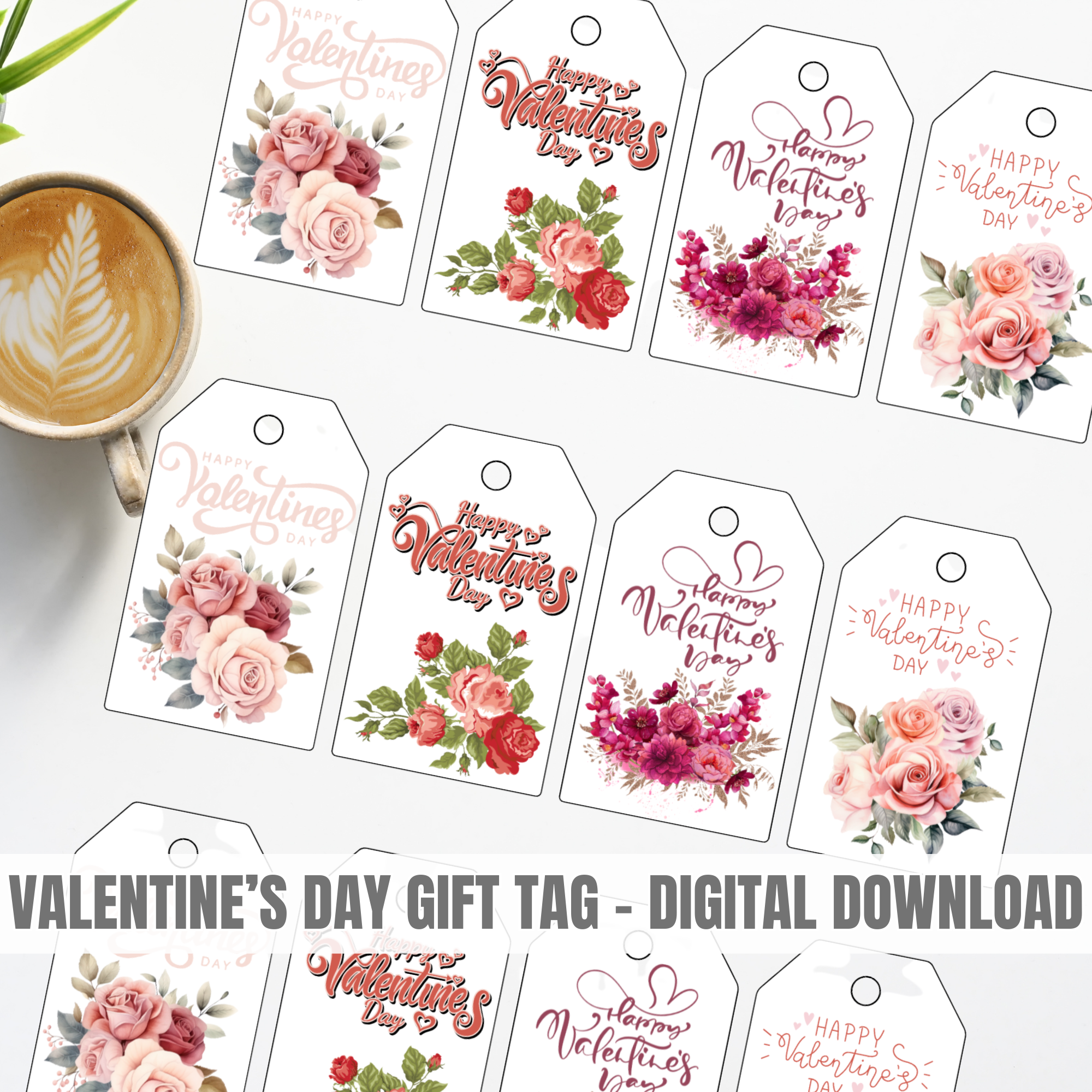 Valentine’s Day Gift Tags Printable | Elegant Floral Valentine Tags | Vintage Ro