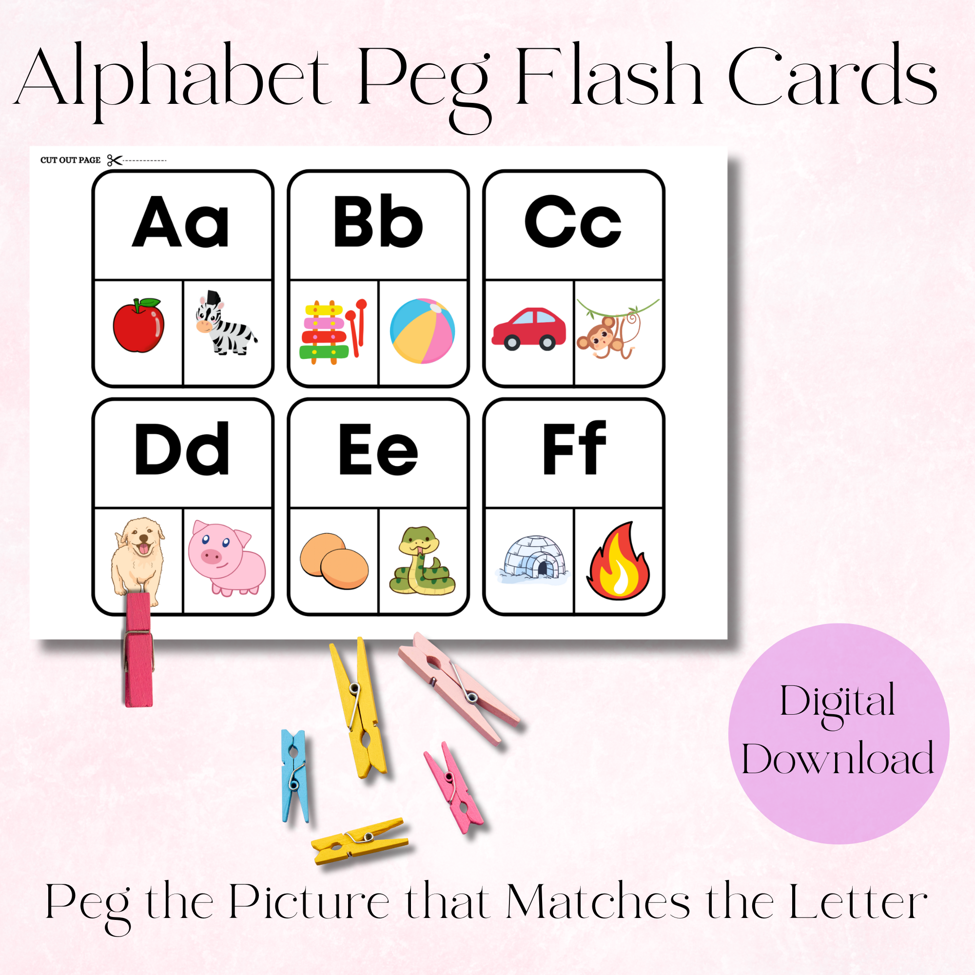 Alphabet Peg Flash Card