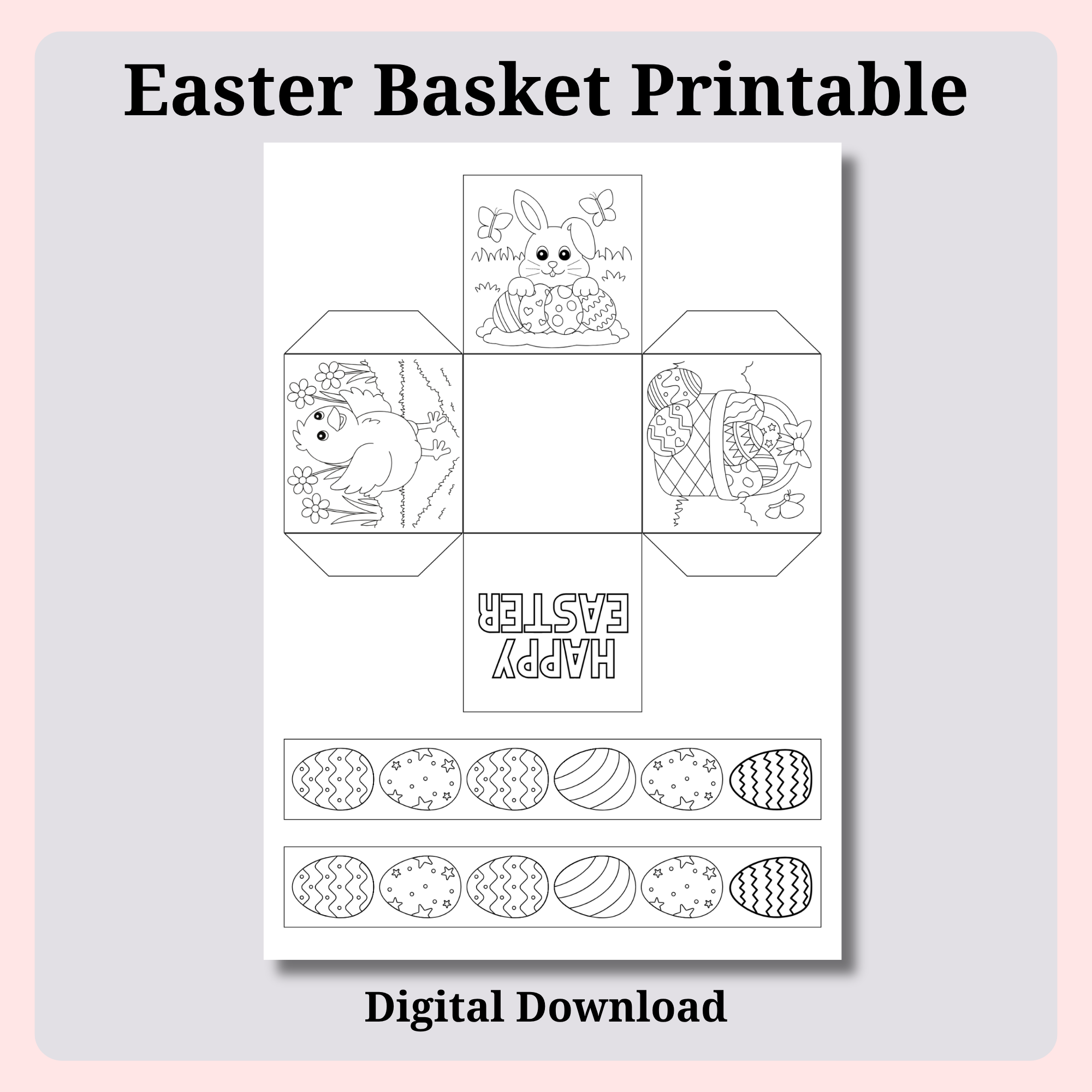 Easter Basket Printable Craft for Kids | Colour & Build DIY Easter Basket | A4