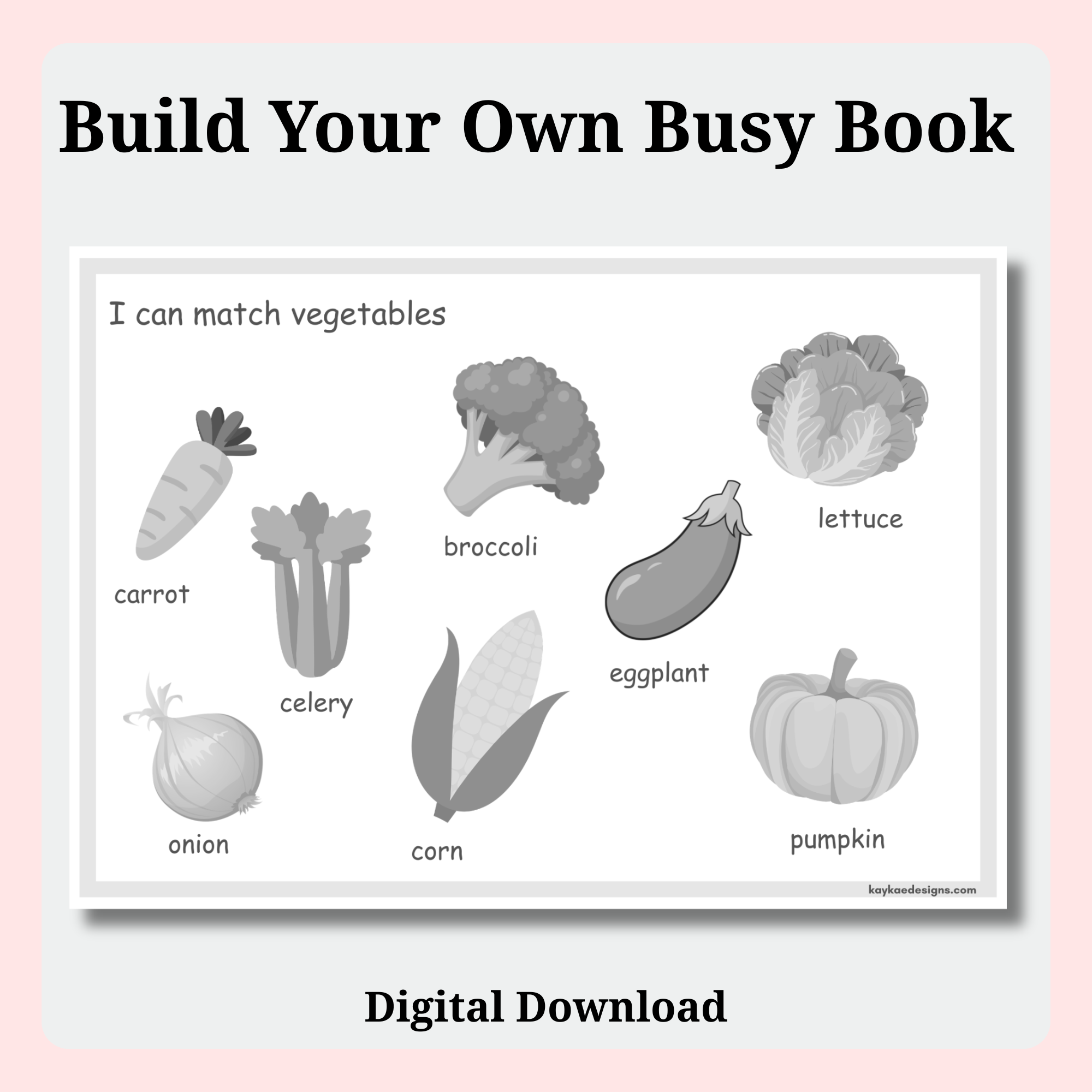 Vegetable Matching Busy Book Printable
