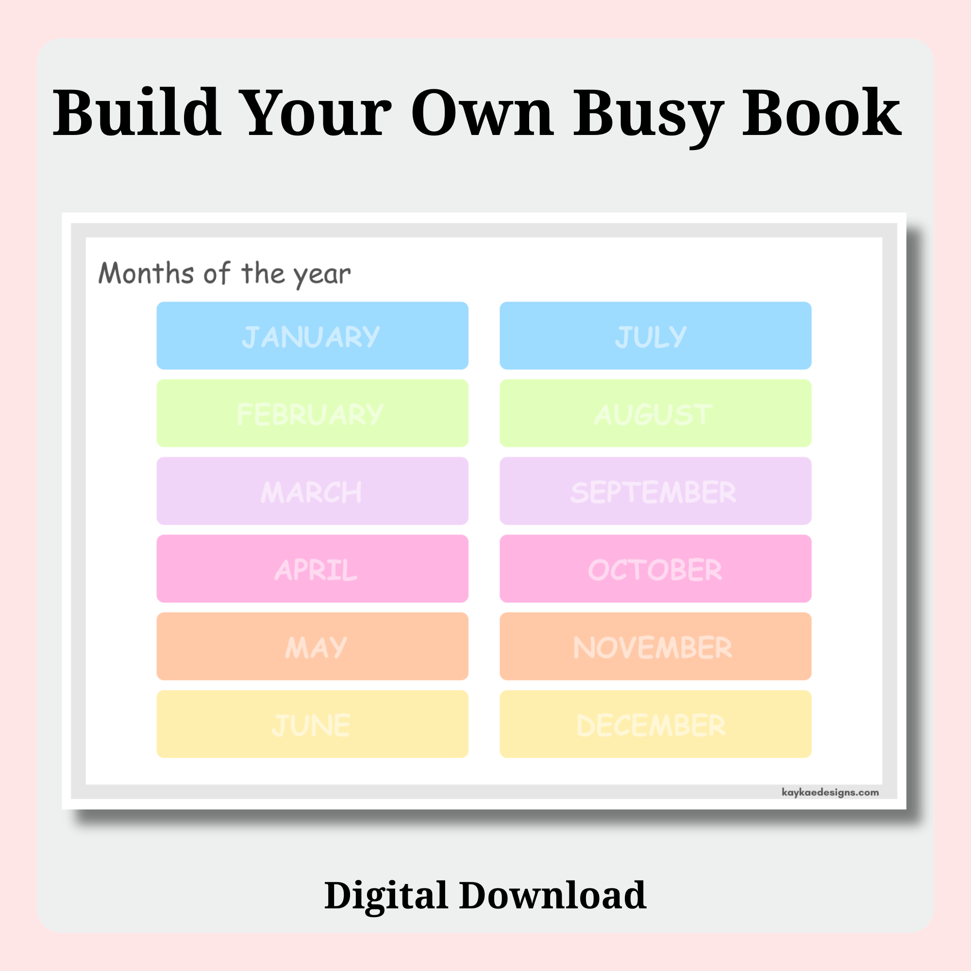 Months of the Year Busy Book Printable