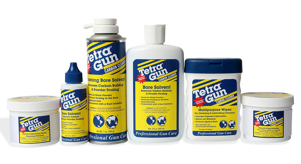 Tetra Gun family of carbon cleaning products all OEM chemicals and packaging manufactured as American made.