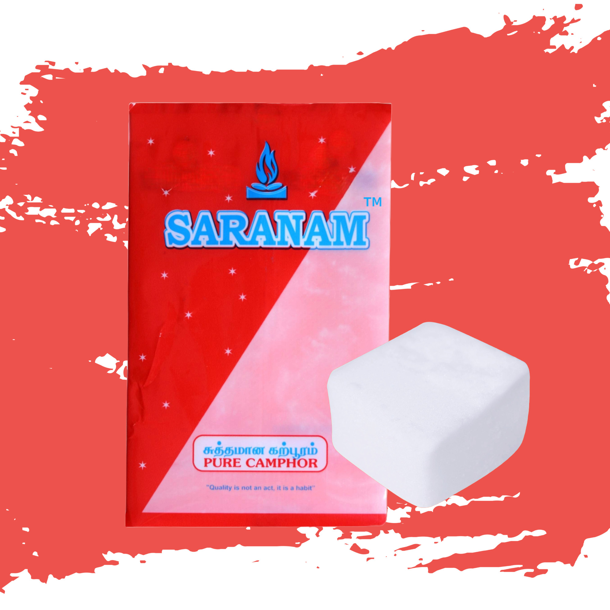 40g camphor katti and front packaging TM - saranam
