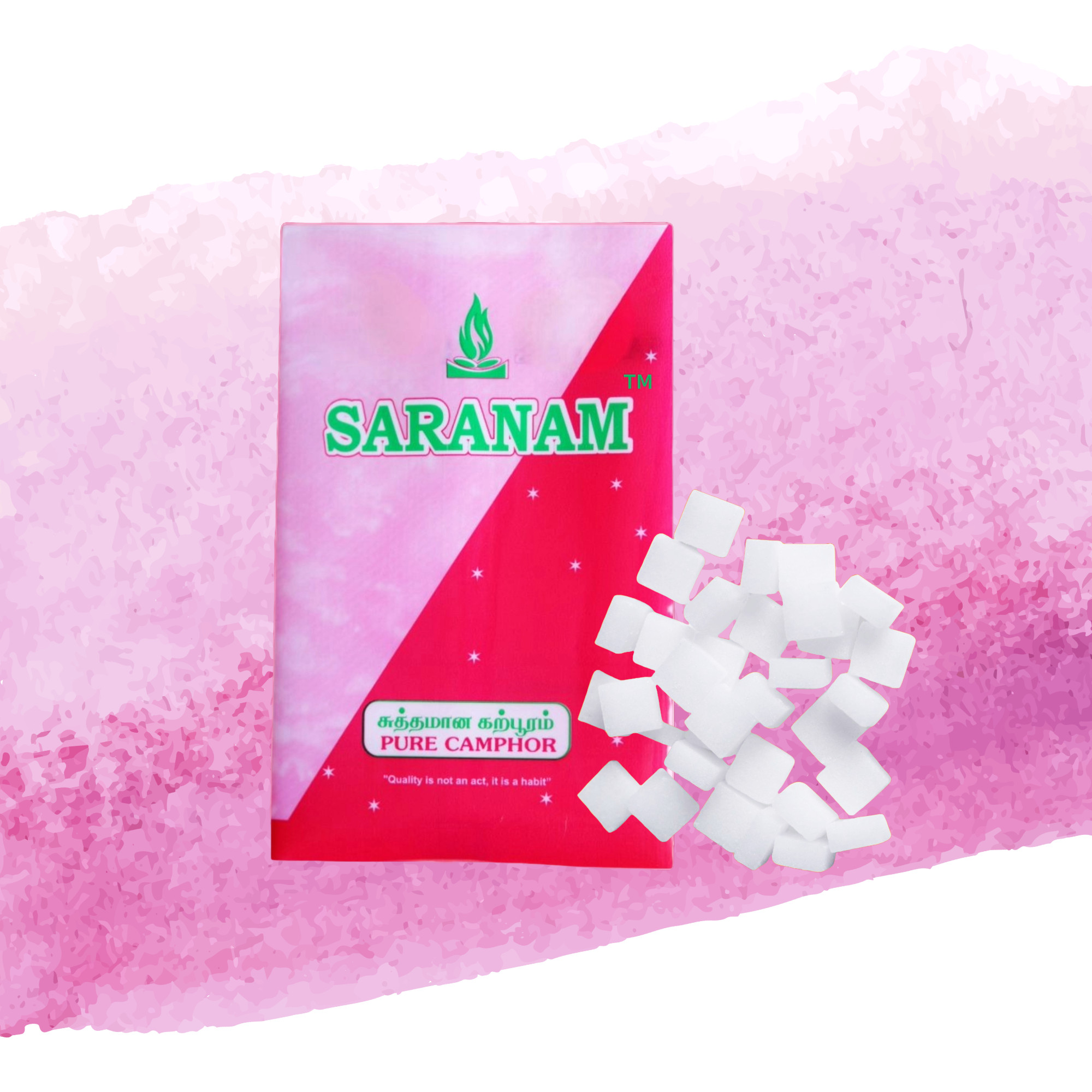 20g camphor square tablets and front packaging TM - saranam