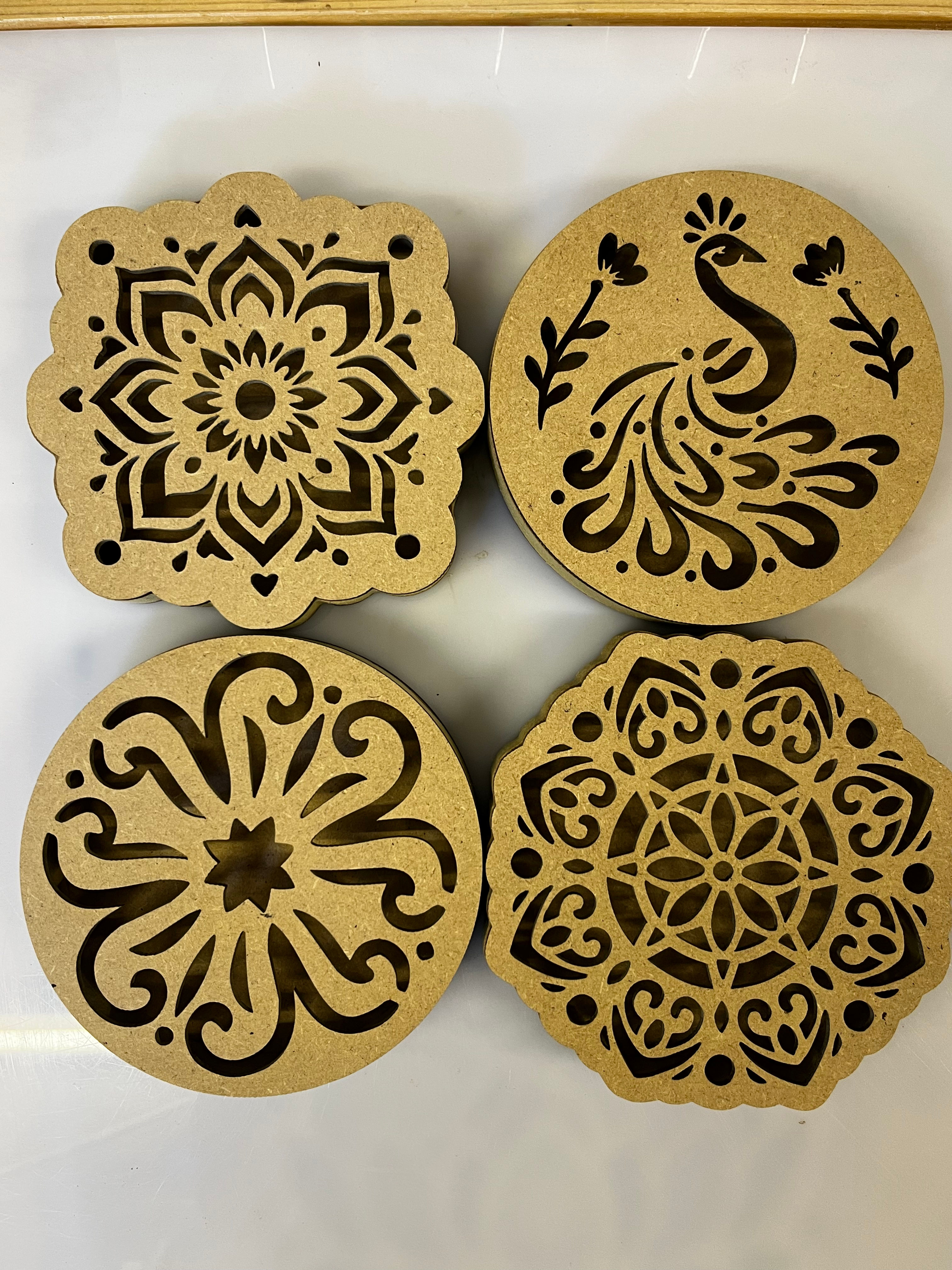 Diwali Deep Tinker trays with stencil lids set of 4