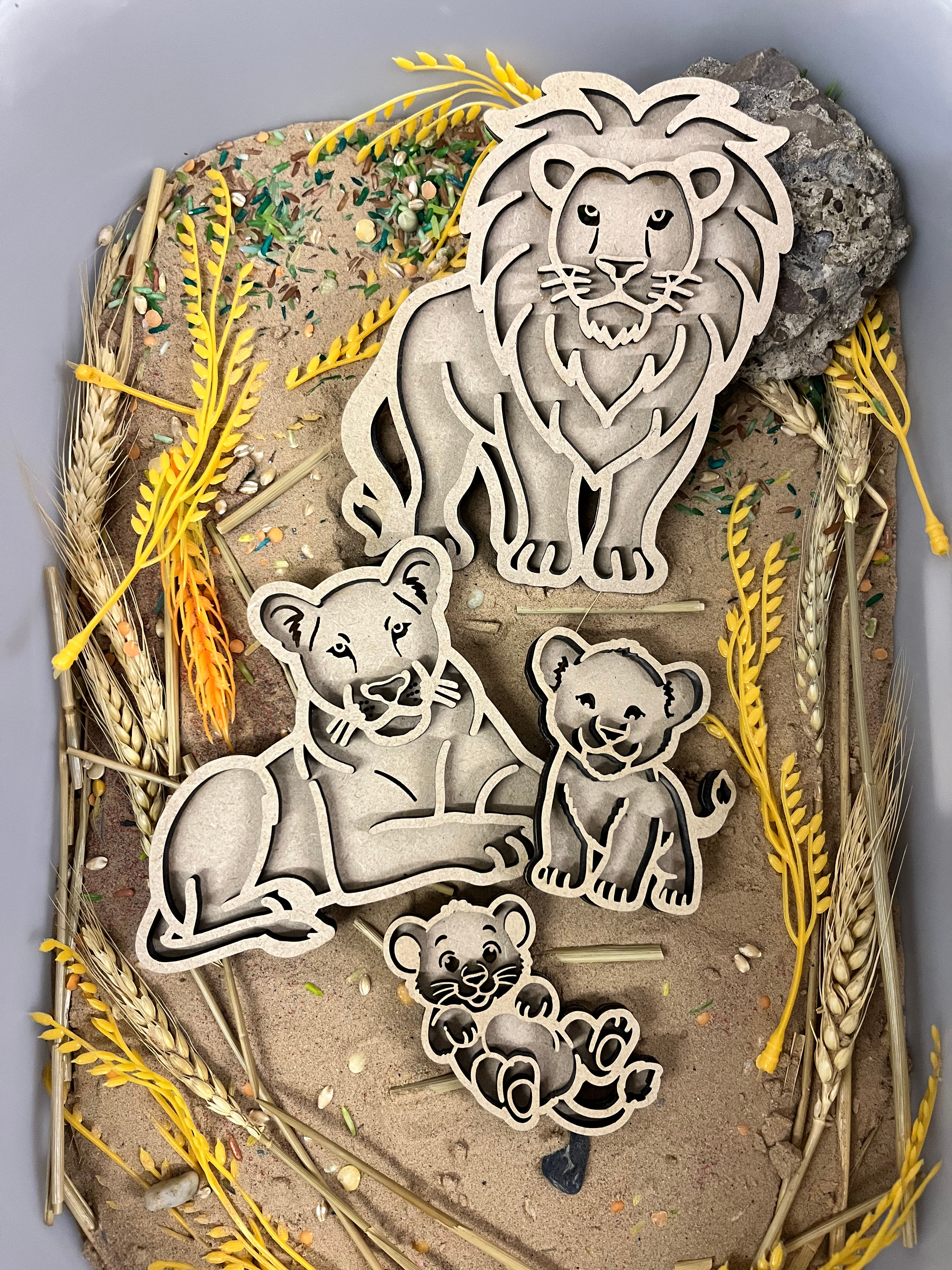 BASICS Lion pride Mini Sensory tray family of 4