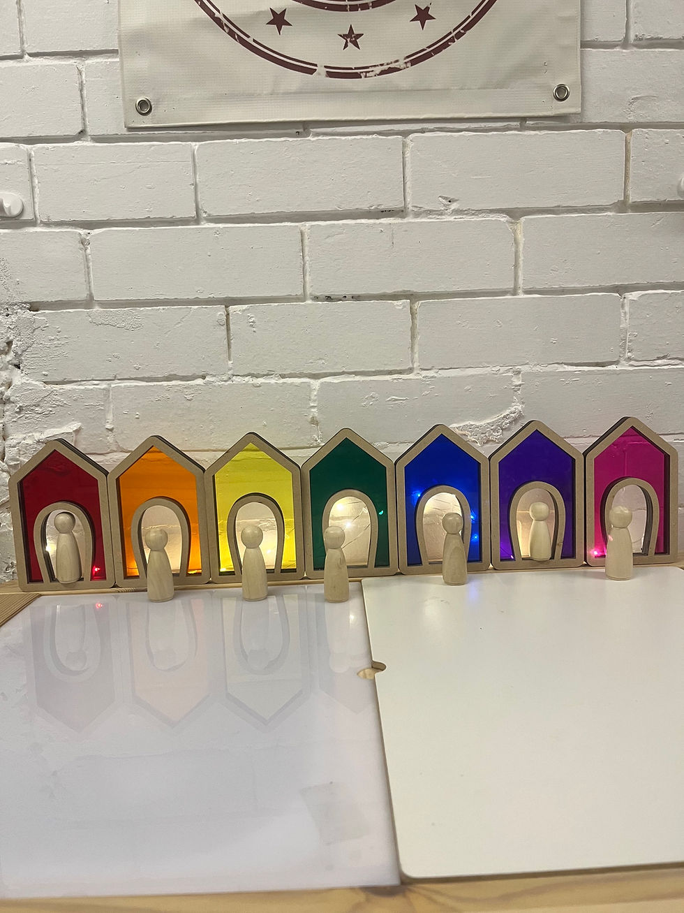 Thumbnail: Chunky Sensory Block - RAINBOW Peg doll HOUSE SET 