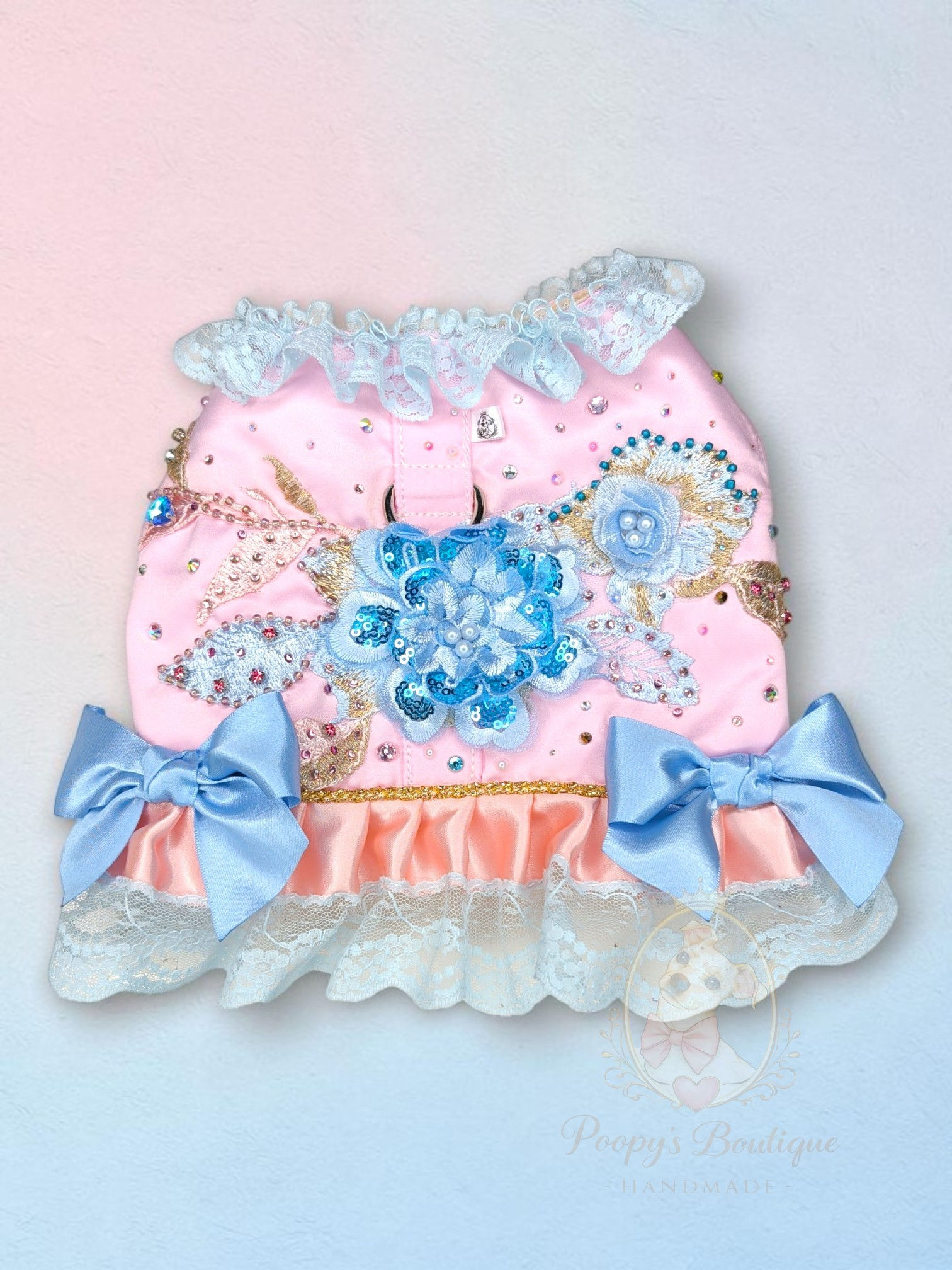 Handmade deluxe one of a kind dog harness baby pink large 
