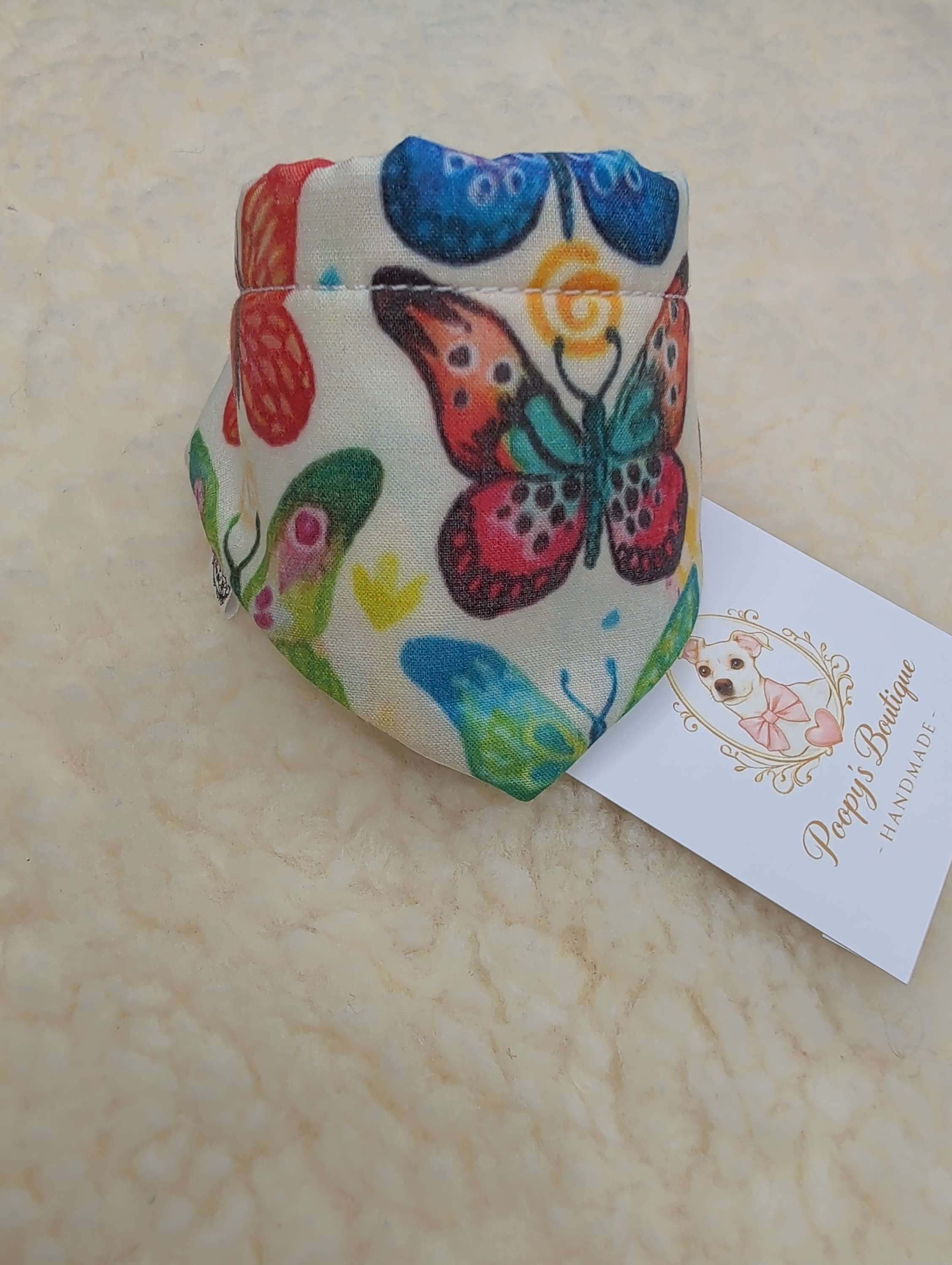 Handmade small dog bandana butterfly 8-12" neck 