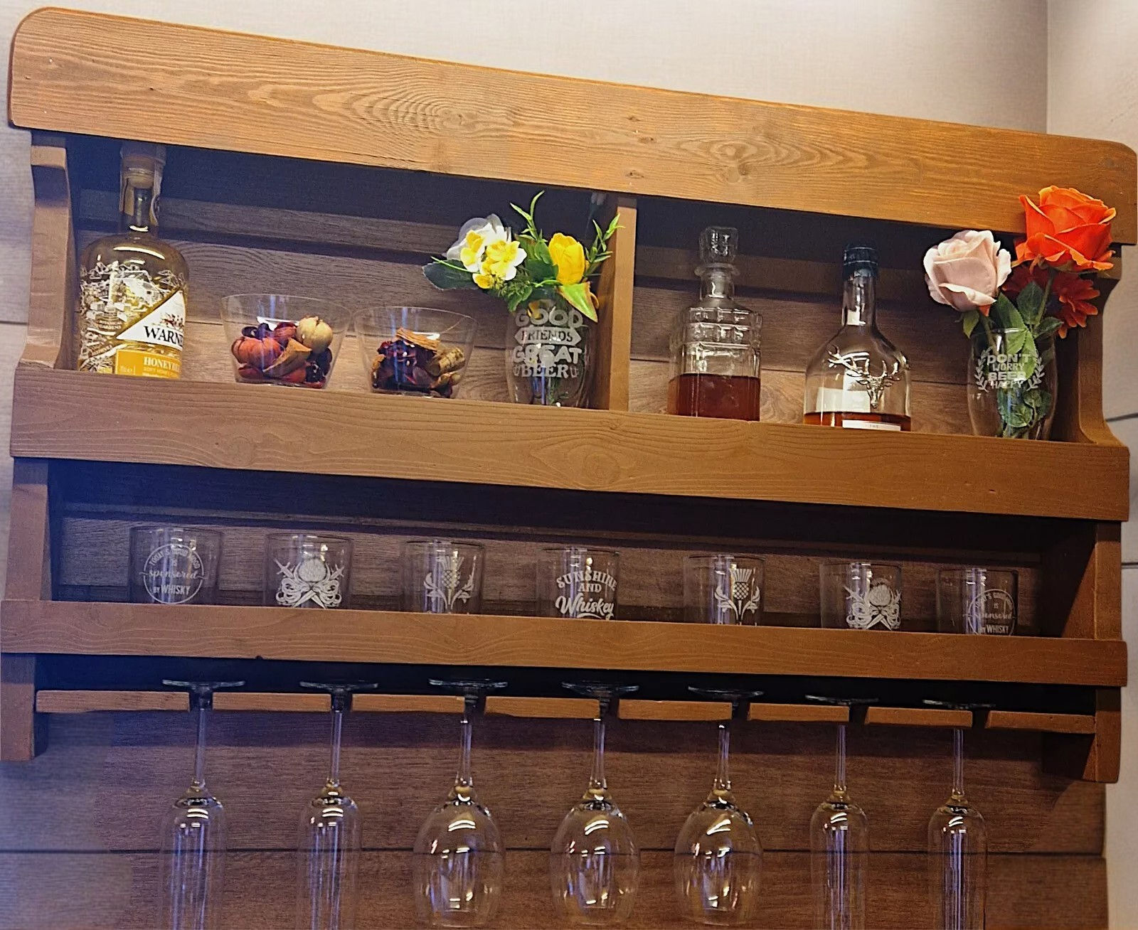 Whisky Wall Bar Wine Whisky Glasses Shelf Wall Decorative Rustical Home Pub Bar
