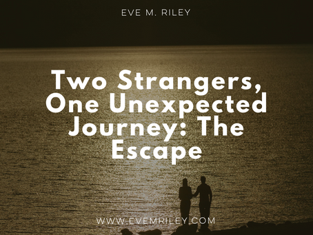 Two people on the beach with the text "Two Strangers, One Unexpected Journey: The Escape