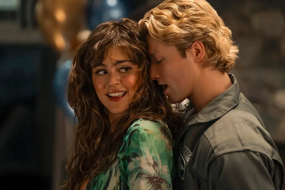 Dean and Allie at a party dancing. She is dressed as Jlo and he is dressed as an aviator. Amazon Prime The Deal Off Campus Briar University Deanallie