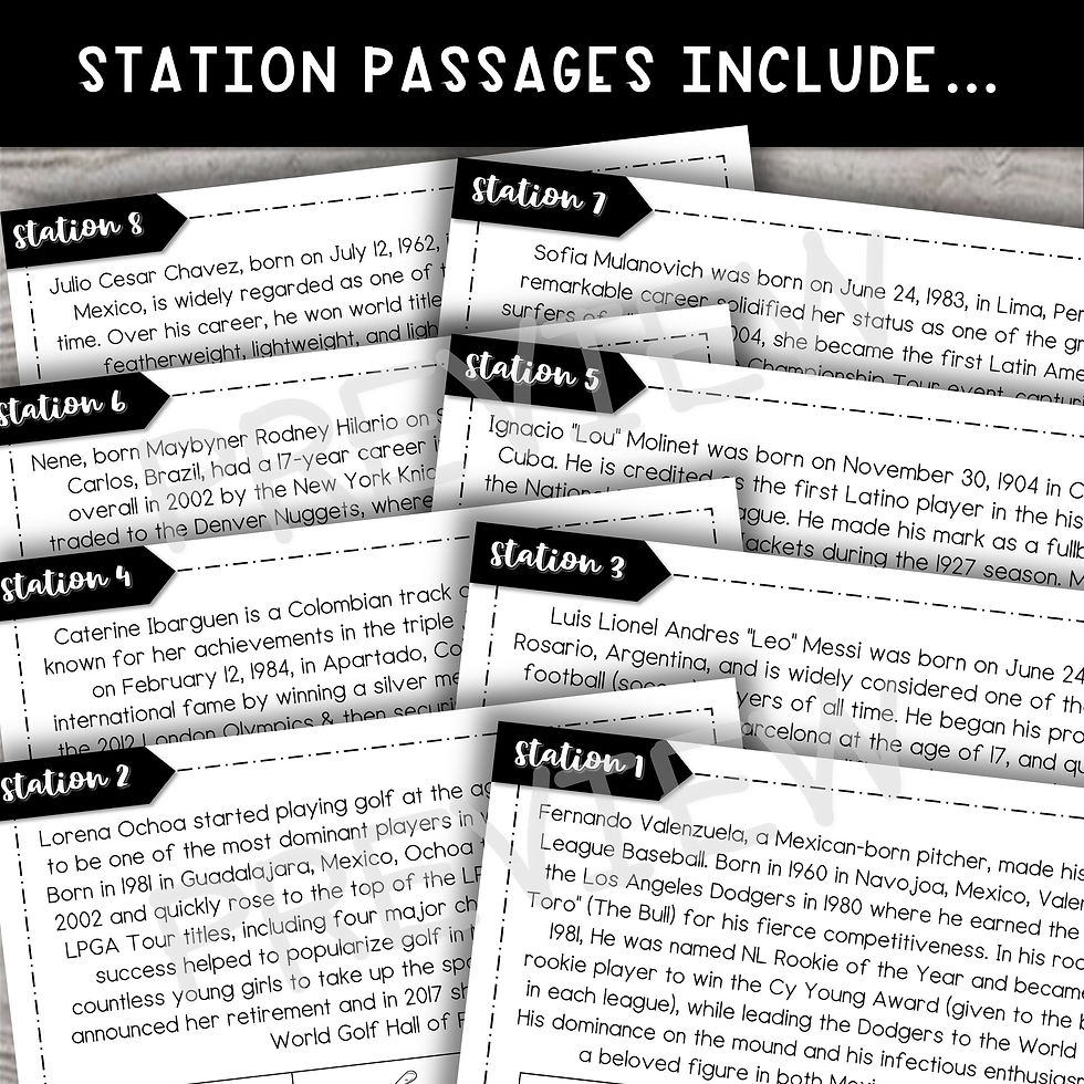 Thumbnail: Hispanic Heritage Month SCAVENGER HUNT STATIONS - Reading Comprehension - At