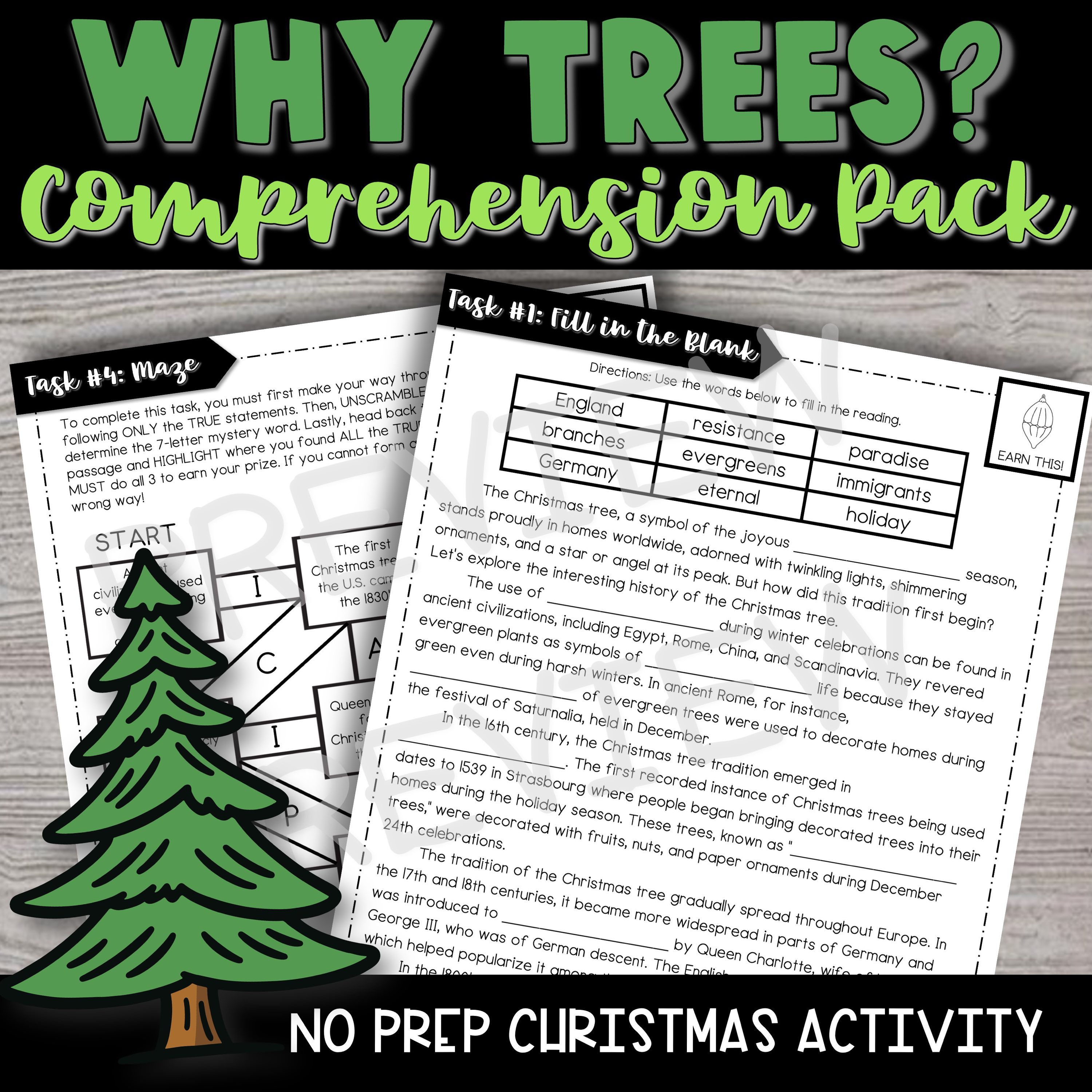 Christmas Reading Comprehension Challenge - Close Reading - Why Trees?