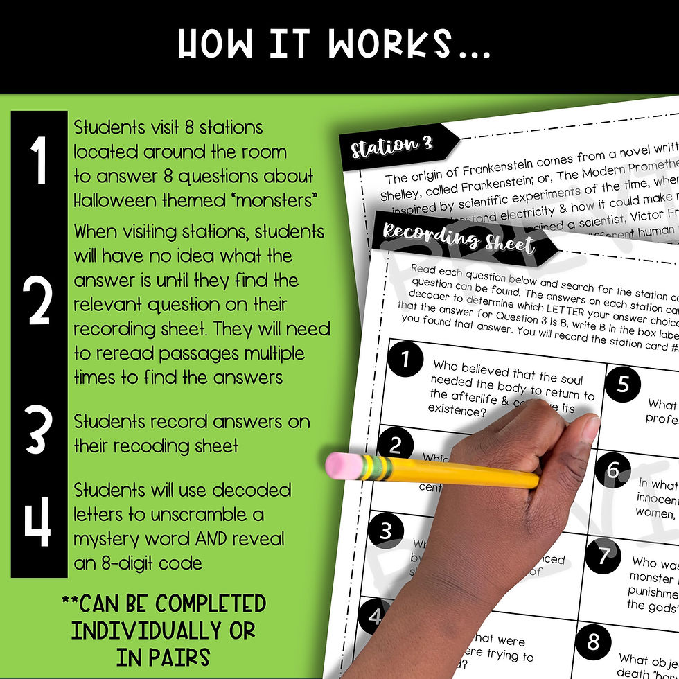 Thumbnail: Halloween Monsters SCAVENGER HUNT STATIONS - Reading Comprehension
