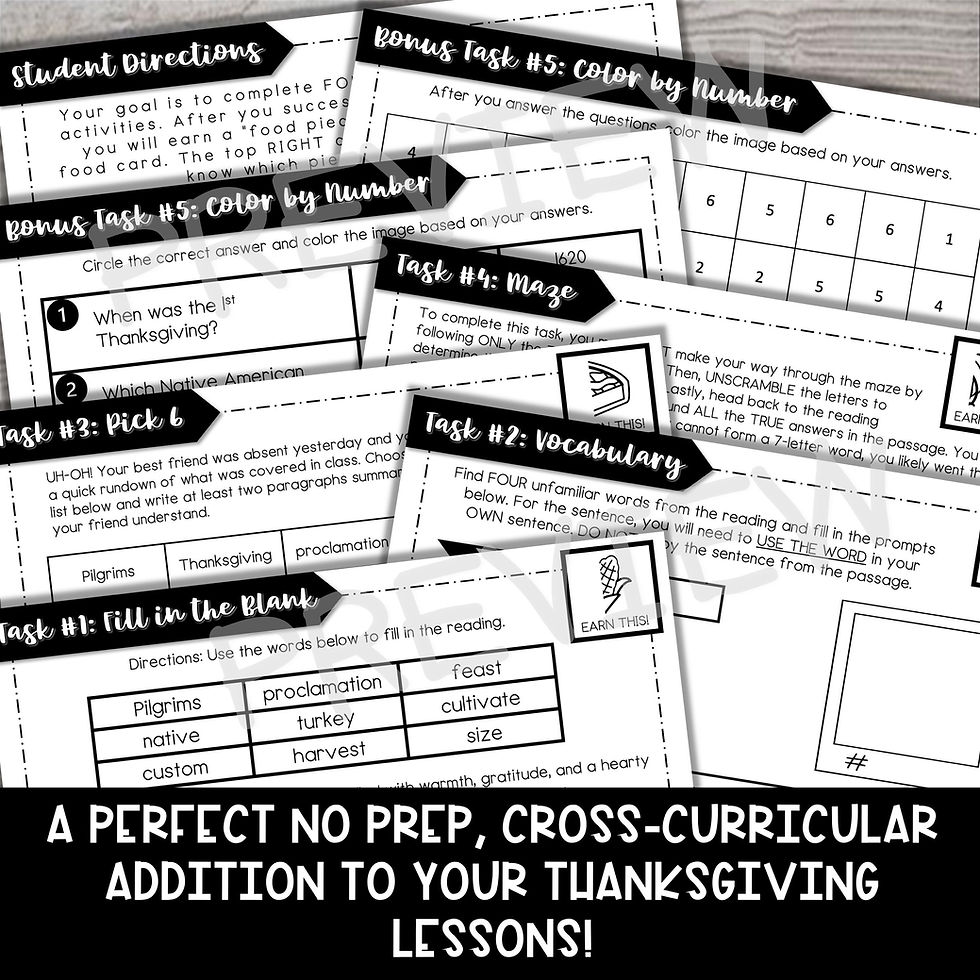 Thumbnail: Thanksgiving Reading Comprehension Challenge - Close Reading - Why Turkey?