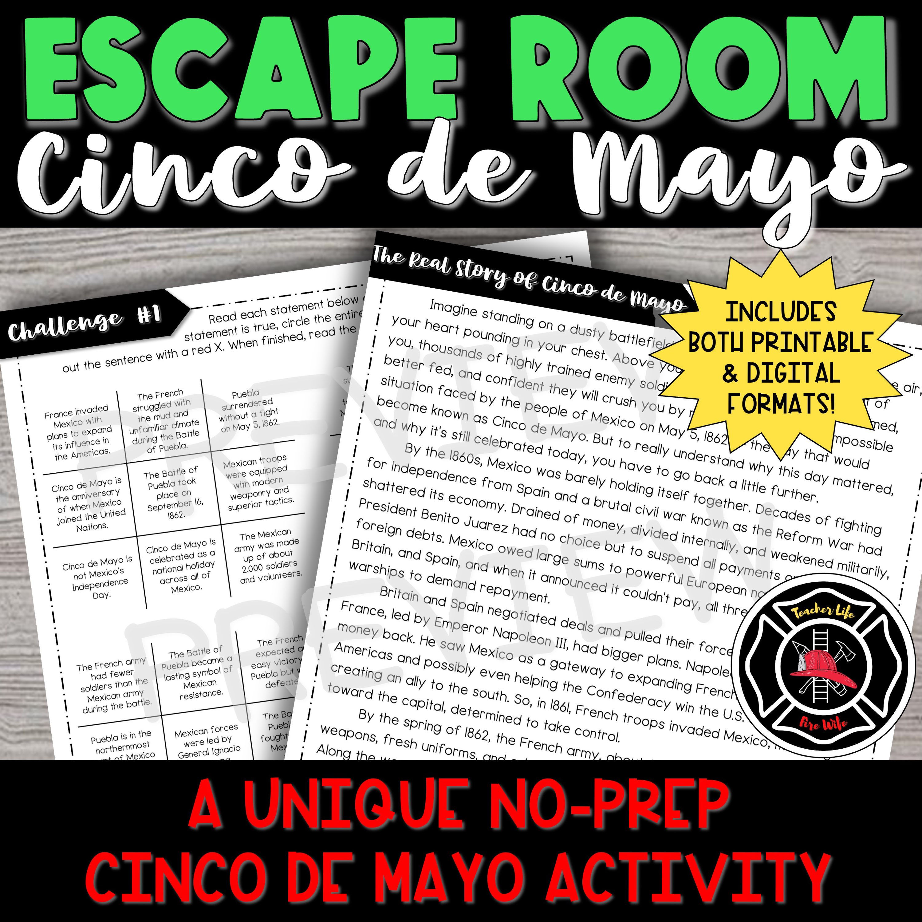 Cinco de Mayo ESCAPE ROOM Activity - Reading Comprehension