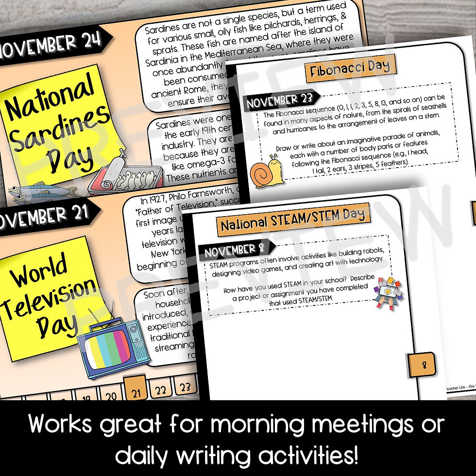 Thumbnail: Morning Meeting National Days Daily Writing Prompts and Slides Bundle - NOVEMBER
