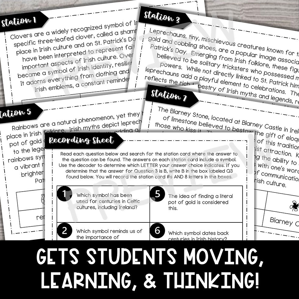 Thumbnail: St. Patrick's Day SCAVENGER HUNT STATIONS - Reading Comprehension - Symbols