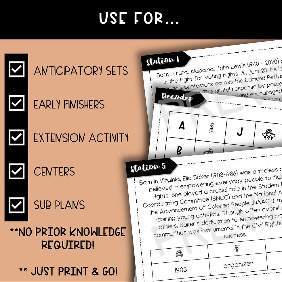 Thumbnail: Black History Month SCAVENGER HUNT STATIONS - Reading Comprehension - Activists