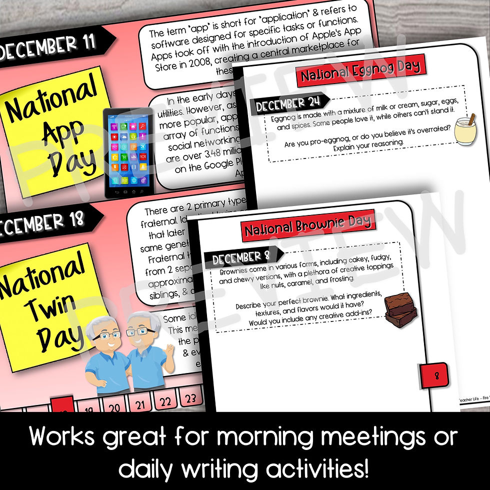Morning Meeting National Days Daily Writing Prompts and Slides Bundle ...