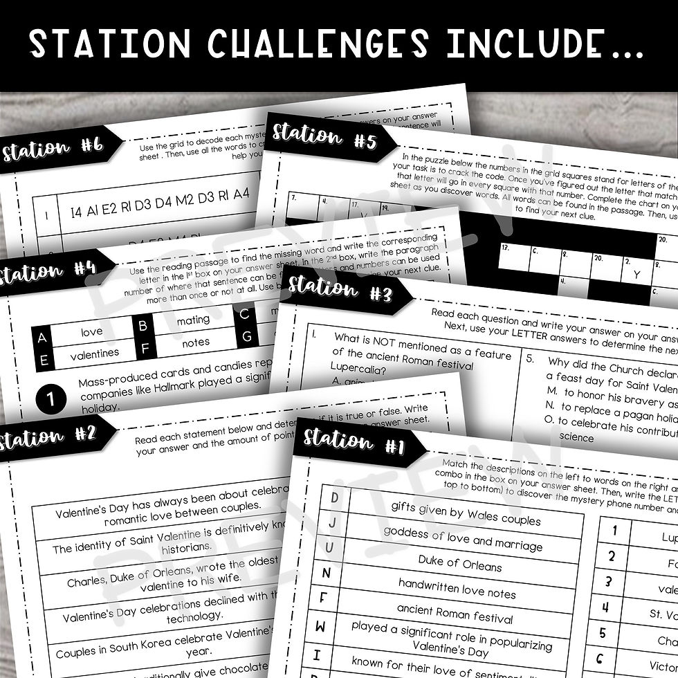 Thumbnail: Valentine's Day History ESCAPE ROOM STATIONS Activity - Reading Comprehension