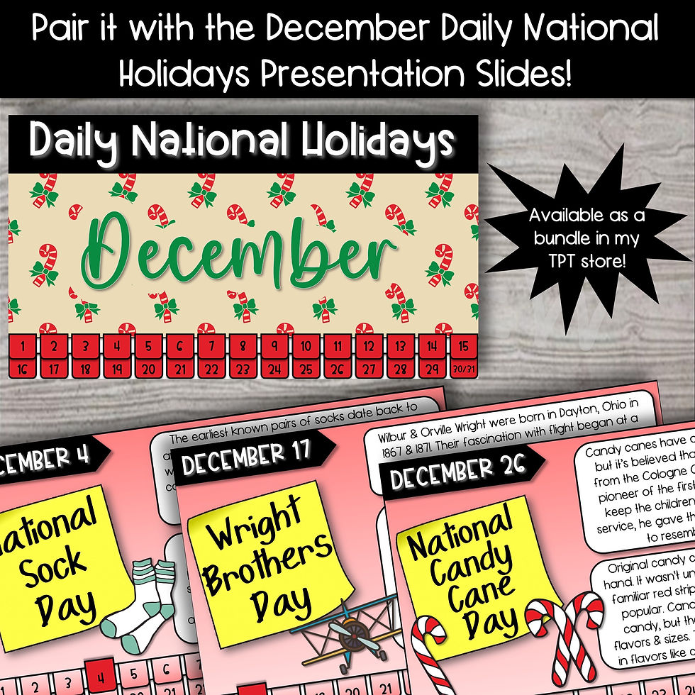 Morning Meeting National Days Daily Writing Prompts - DECEMBER ...