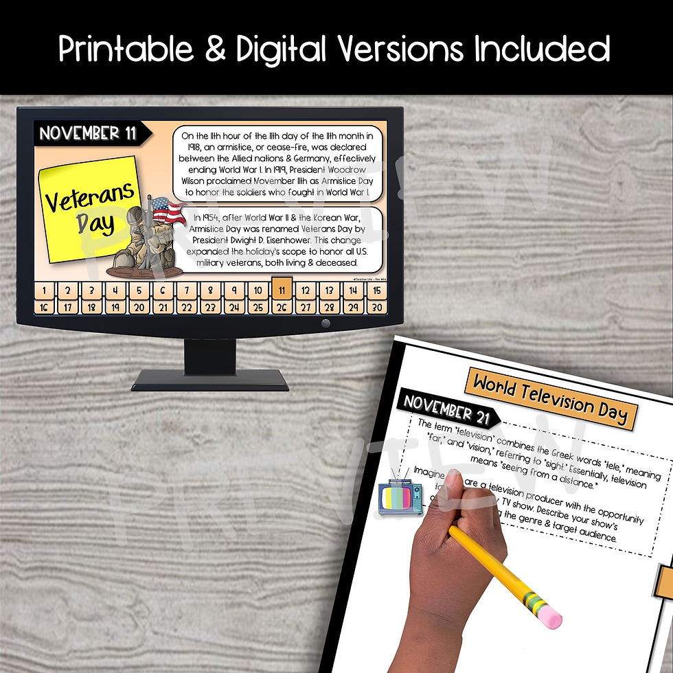 Thumbnail: Morning Meeting National Days Daily Writing Prompts and Slides Bundle - NOVEMBER