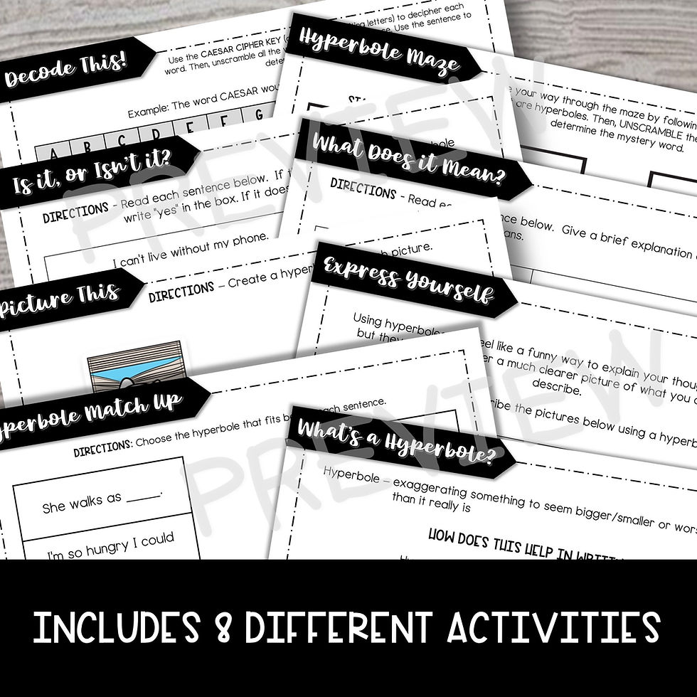 Thumbnail: Hyperbole Practice - A NO PREP Figurative Language Activity