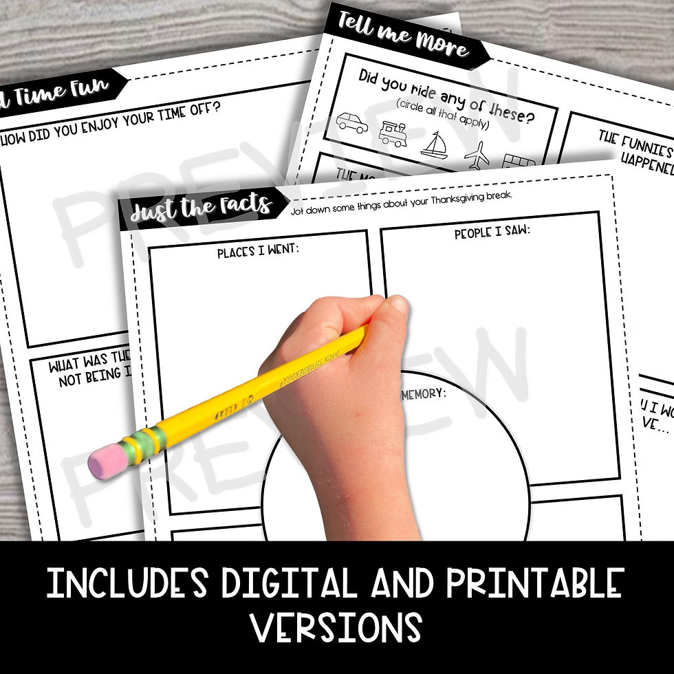 Thumbnail: Thanksgiving Break Memory Book - Writing Activity