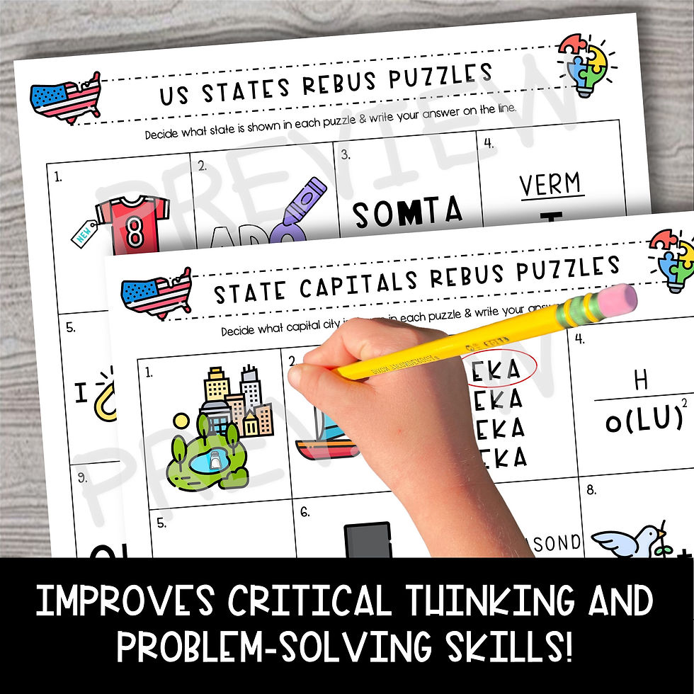 Thumbnail: Brainteaser Rebus Puzzle Activity - World & US Places - Geography