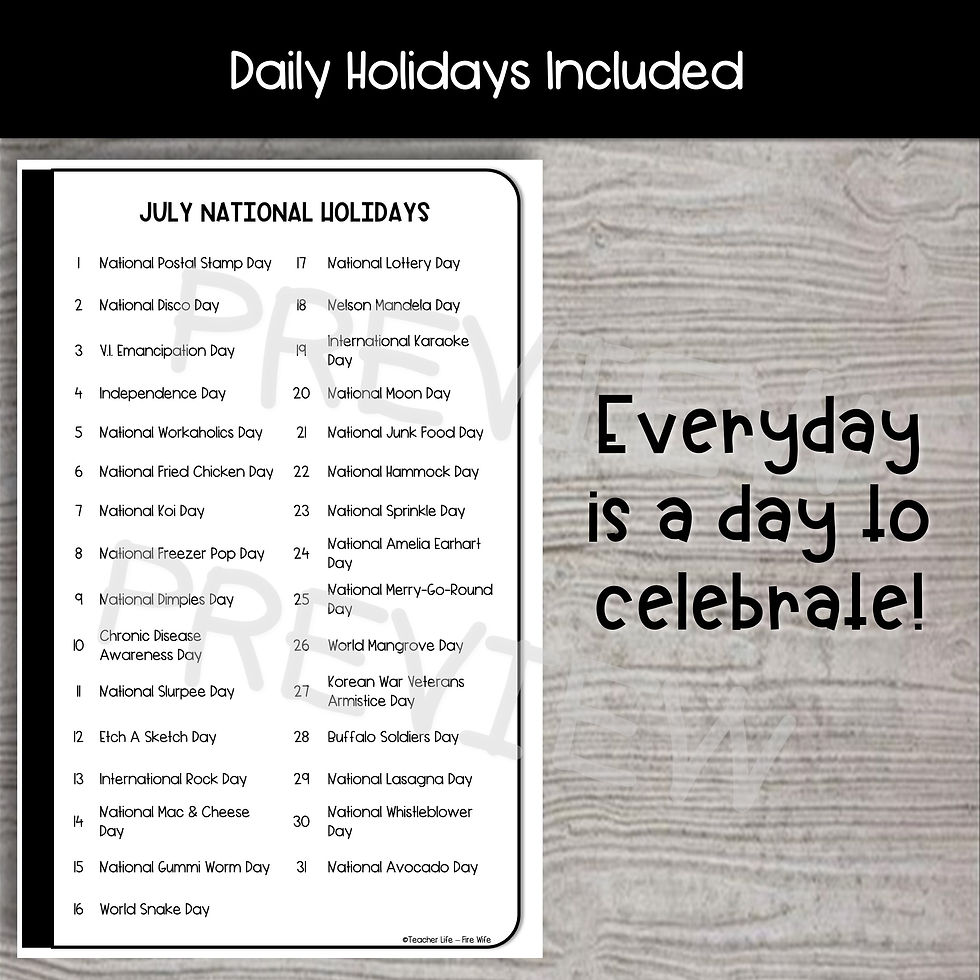 Thumbnail: Morning Meeting National Days Daily Writing Prompts and Slides Bundle - JULY