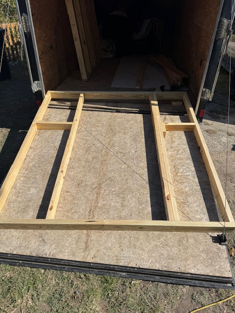 Here's my front wall. Be sure to build on a flat surface like this trailer ramp! 