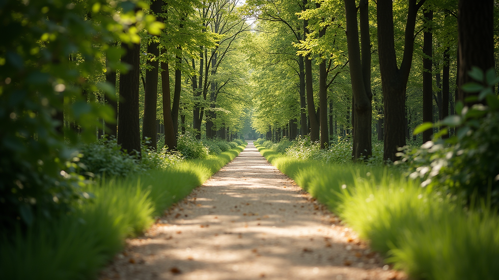 High angle view of a peaceful outdoor path surrounded by trees