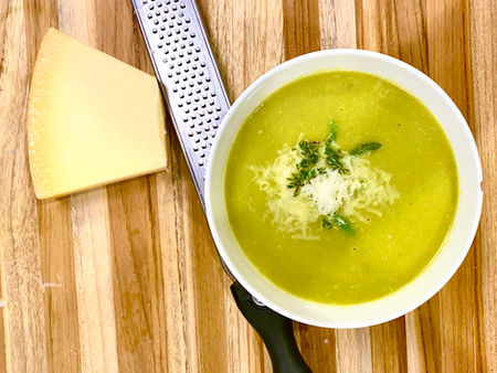 Creamy Asparagus Parmesan Soup with a Zesty Twist of Lemon.