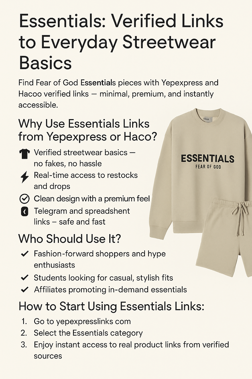 Az Essentials Fear of God ruházati cikkek bemutatása ellenőrzött Yepexpress linkeken keresztül történik.