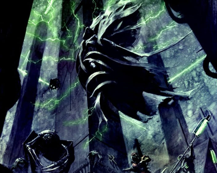 Close-up view of the Nightbringer’s energy scythe glowing with dark energy