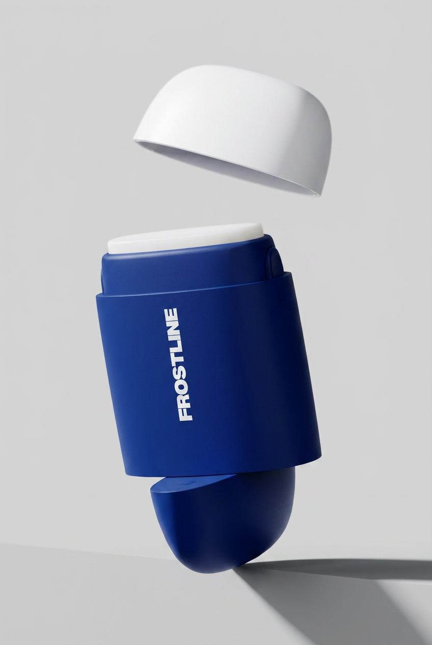 Blue Frostline deodorant stick with open cap.