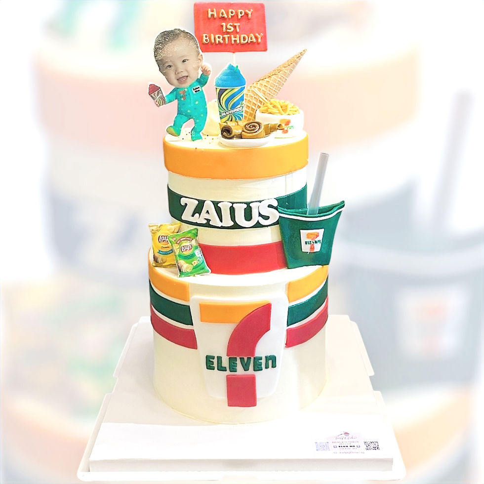 7/11 Themed Cake With Customised Baby Photo Topper