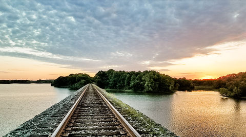 Railroad going out towards river