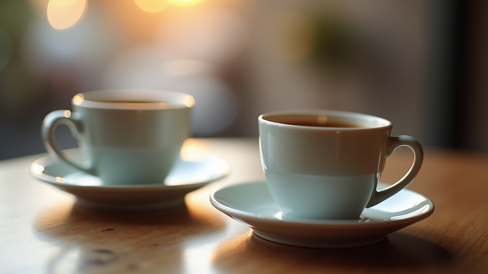 Close-up view of two coffee cups on a table, symbolising shared moments
