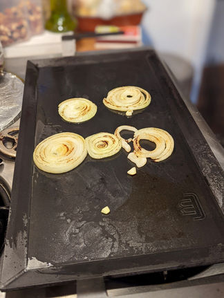 Fried onions on griddle