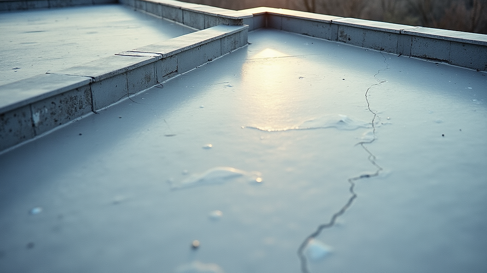 High angle view of flat commercial roof with drainage system