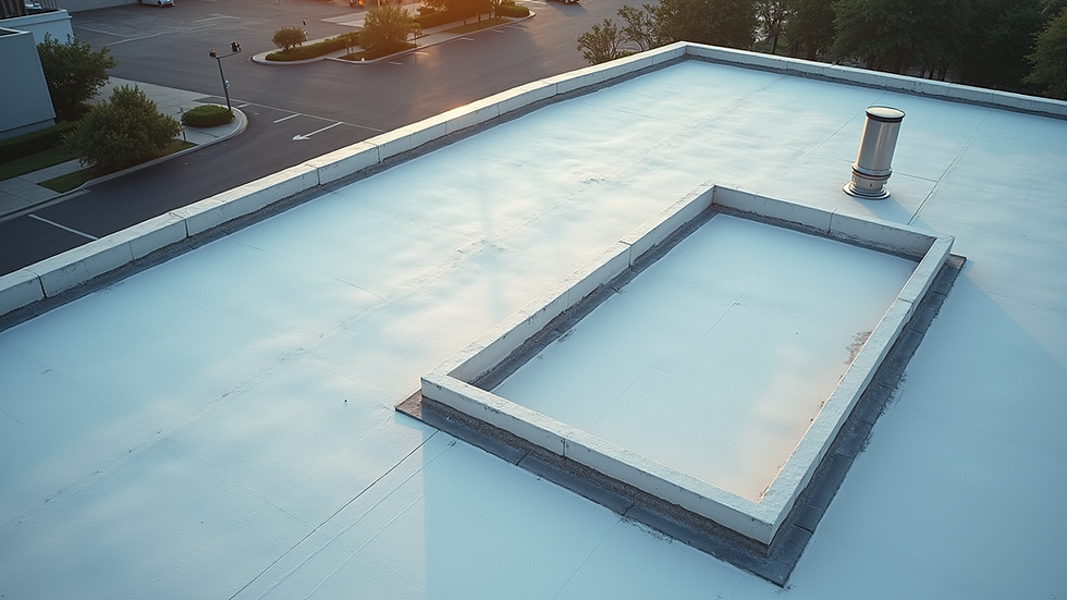 High angle view of commercial flat roof with drainage system