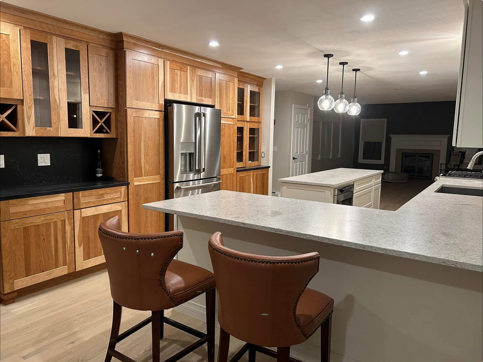 Kitchen remodel: finish wooden cabinets, countertop installation, island
