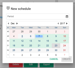 A calendar showing selected dates