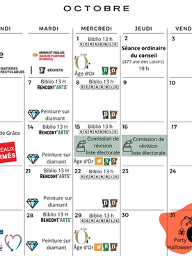 Calendrier octobre 2025
